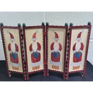 Handcrafted Mills River Wood Screen Tabletop Christmas Santa Tree Painted Hinged